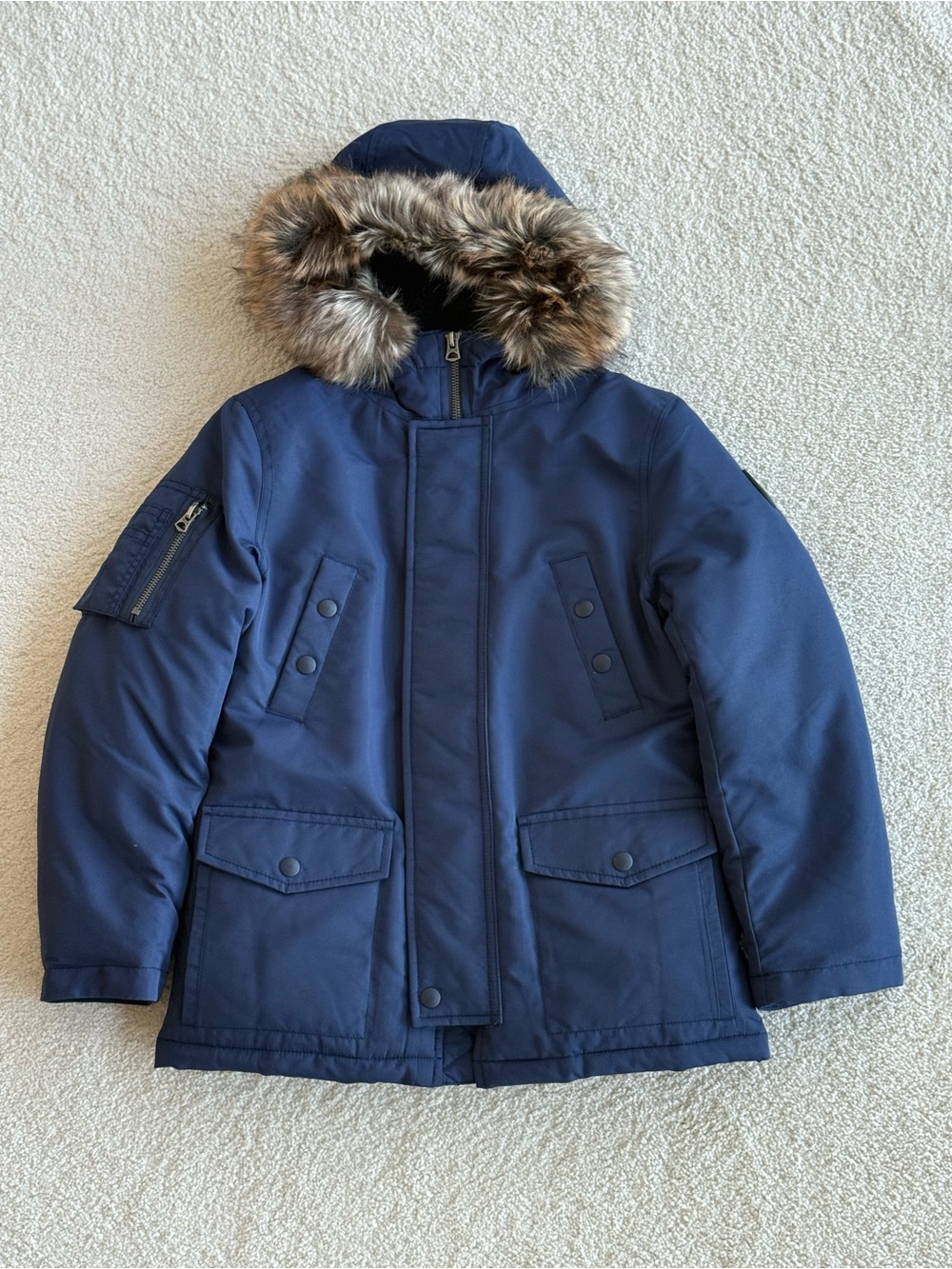 Ralph Lauren Kids Navy Puffer Parka with Faux Fur Hood